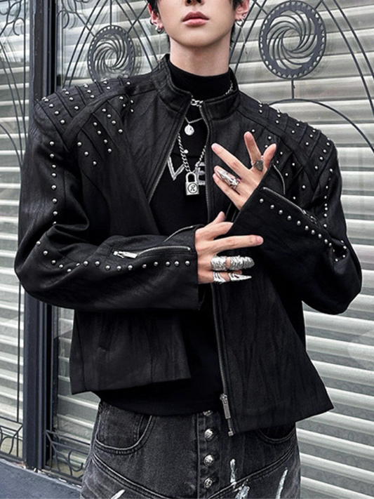 スタッズハイネックレザージャケット bt2200