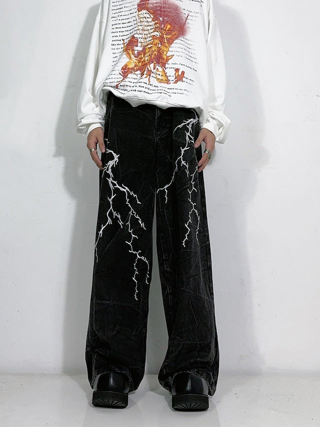 ライトニングデザインデニムパンツ bt1775