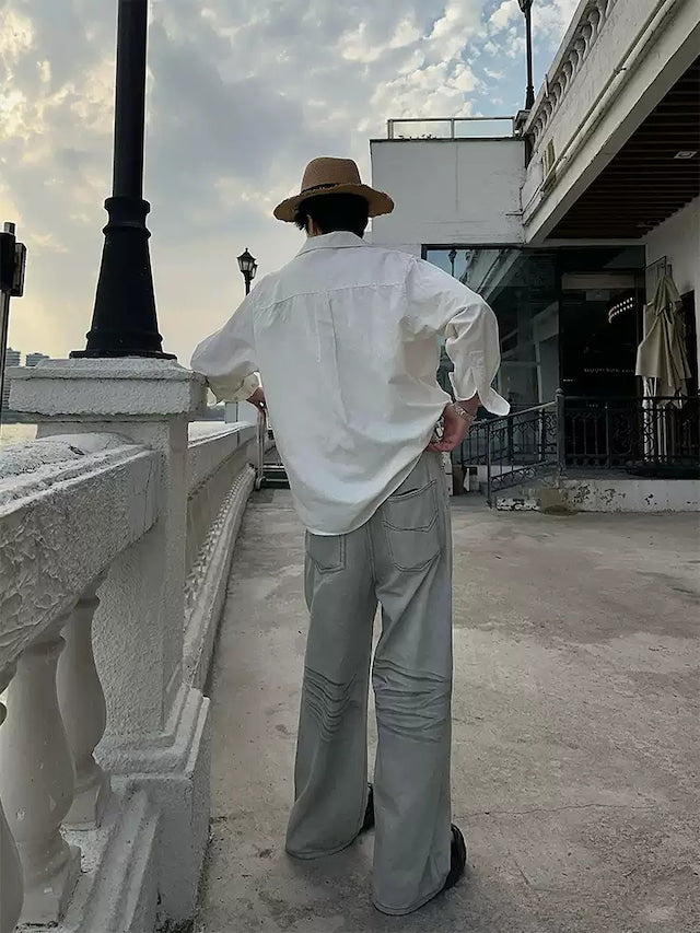 レトロブルーホワイトデニムパンツ bt2075