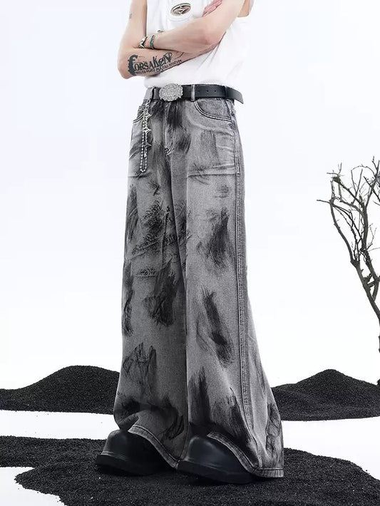 ペイントデザインコリアンデニムパンツ bt2127