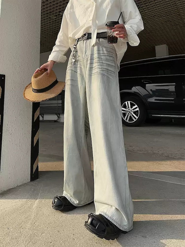 レトロブルーホワイトデニムパンツ bt2075