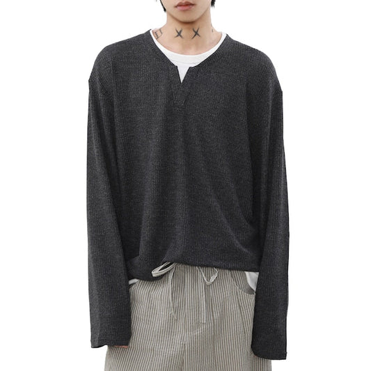 レイヤードネックルーズトップス bt2033