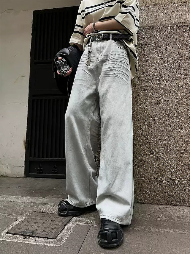 レトロブルーホワイトデニムパンツ bt2075