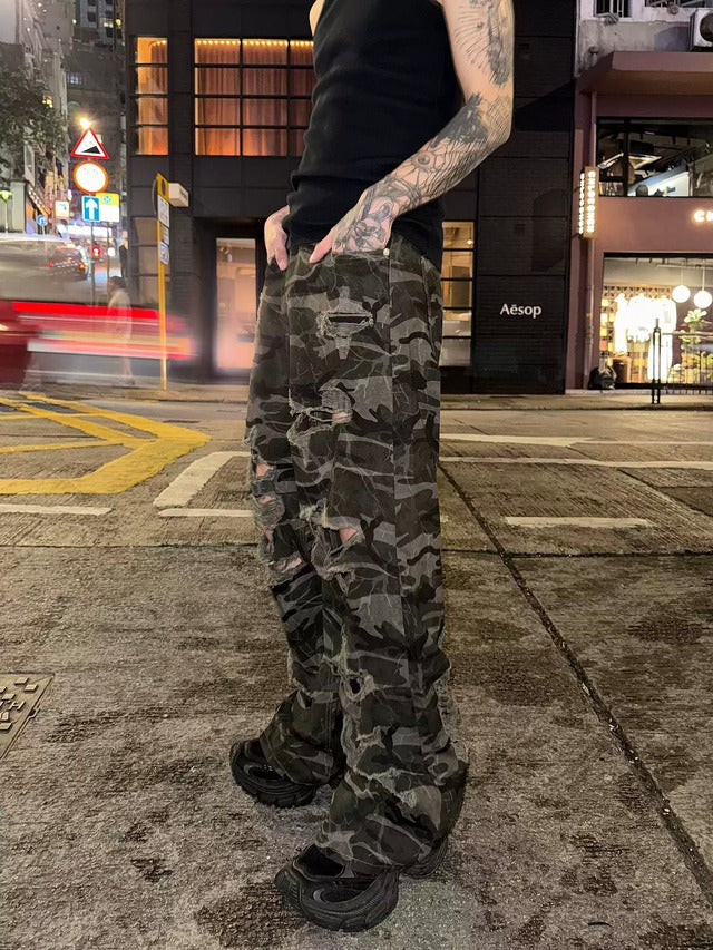 カモフラージュダメージデザインパンツ bt2157