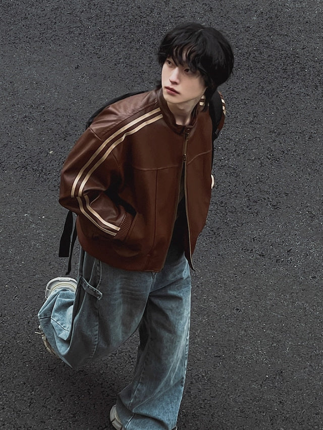 ジップアップハイネックレザージャケット bt2036