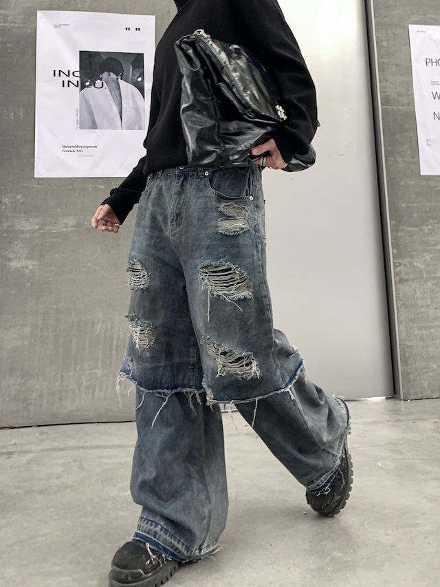 ドッキングダメージデザインデニムパンツ bt2027