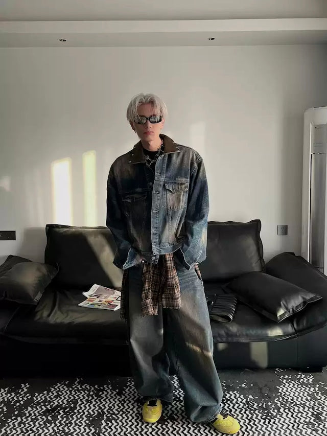 レザーウォッシュドデニムジャケット bt2117