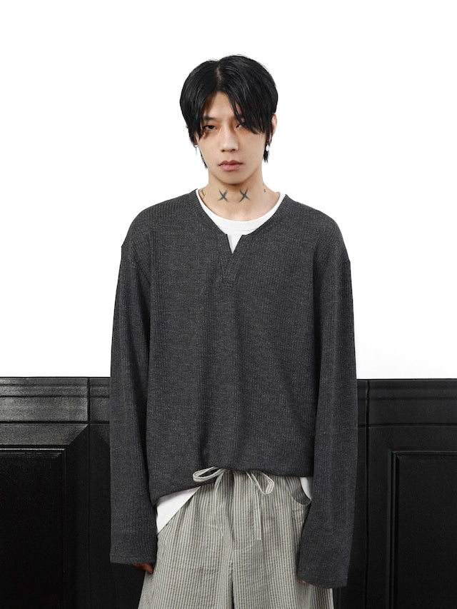 レイヤードネックルーズトップス bt2033