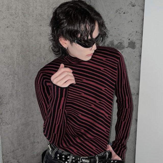 アシンメトリーストライプハイネックニット bt2021