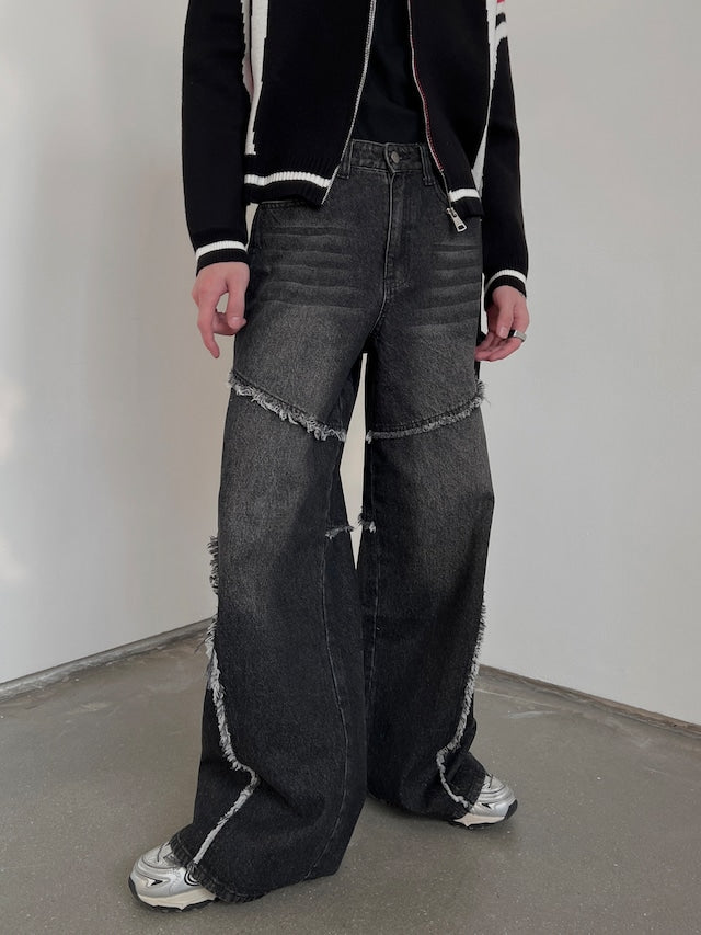 フリンジワイドデニムパンツbt2019