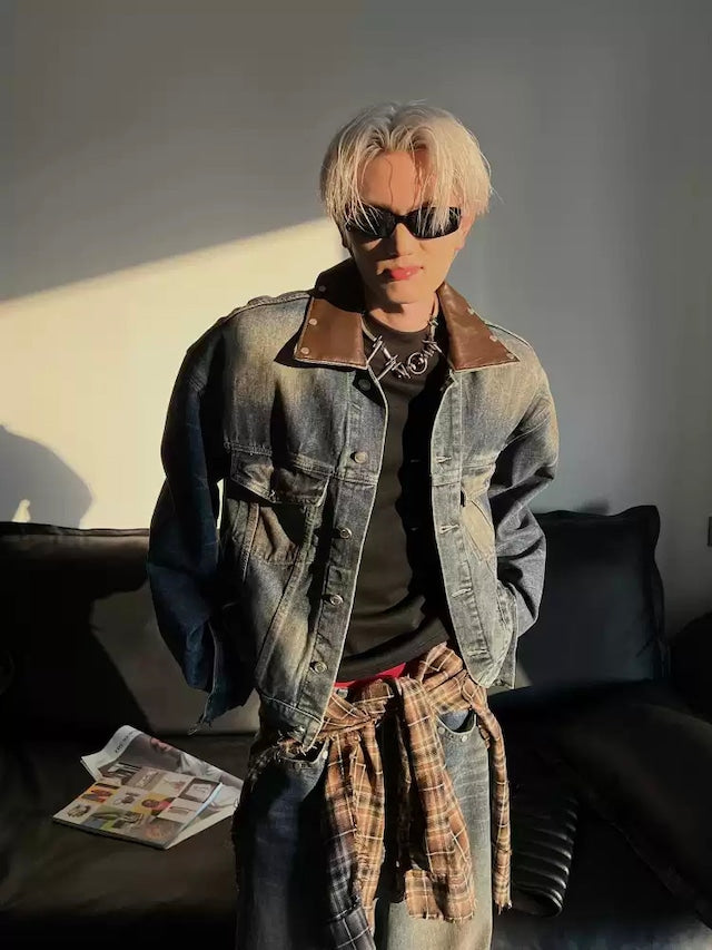 レザーウォッシュドデニムジャケット bt2117