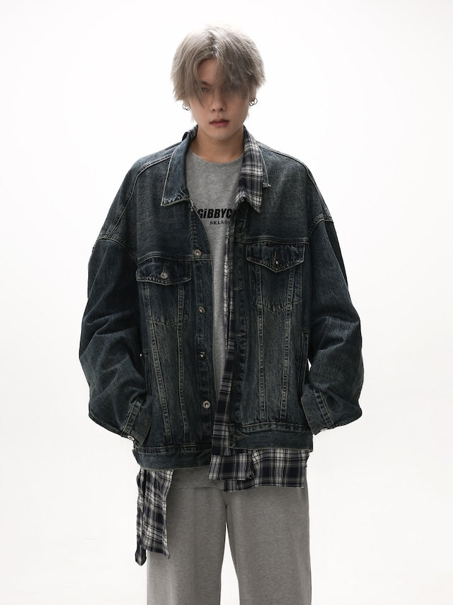 チェックデニムストリートジャケット bt2014