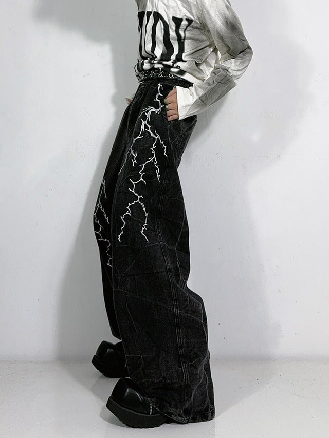 ライトニングデザインデニムパンツ bt1775