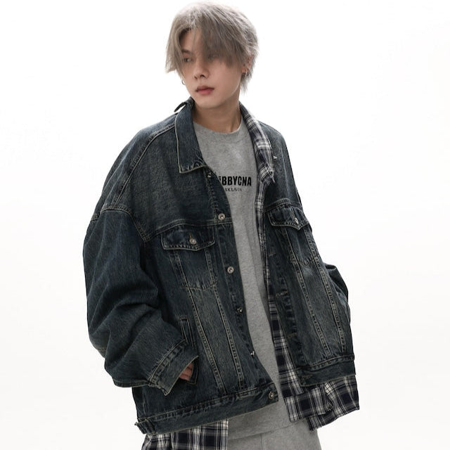 チェックデニムストリートジャケット bt2014