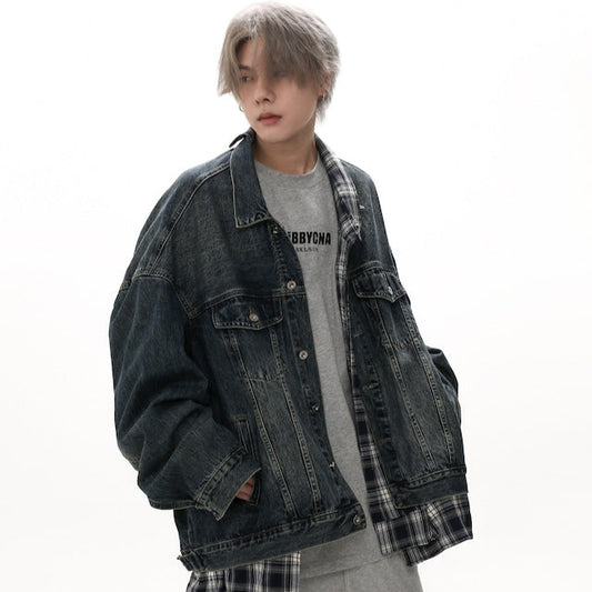 チェックデニムストリートジャケット bt2014