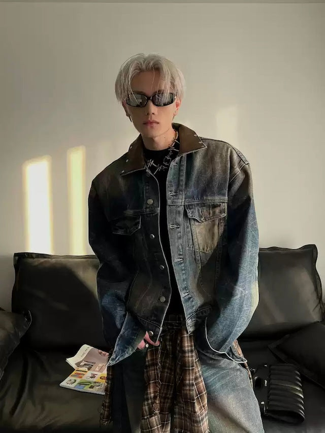 レザーウォッシュドデニムジャケット bt2117