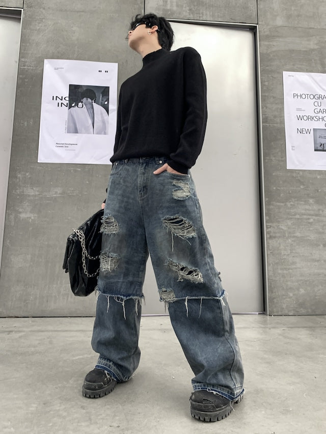 ドッキングダメージデザインデニムパンツ bt2027