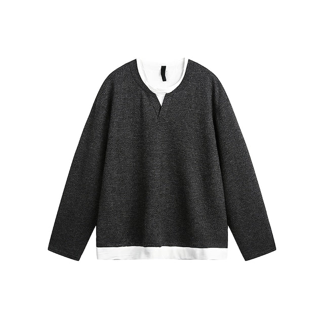 レイヤードネックルーズトップス bt2033