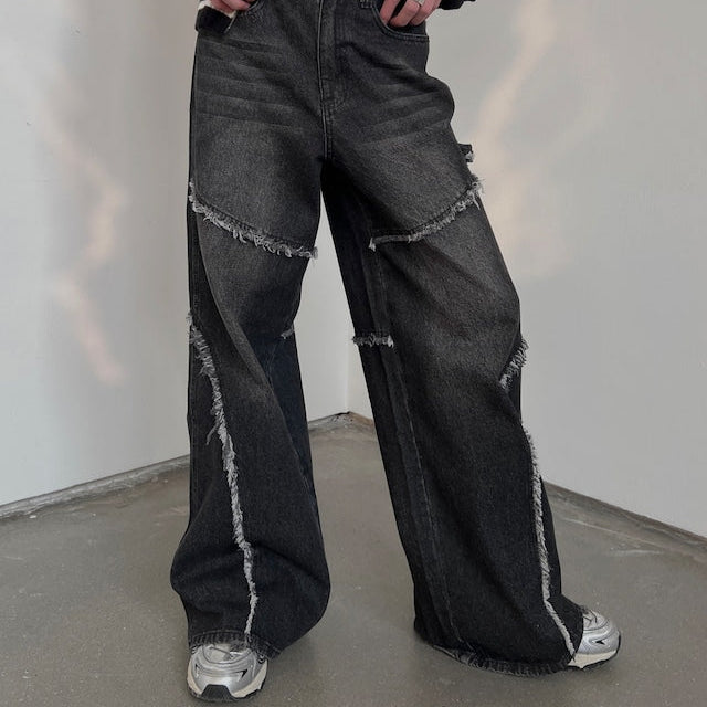 フリンジワイドデニムパンツbt2019