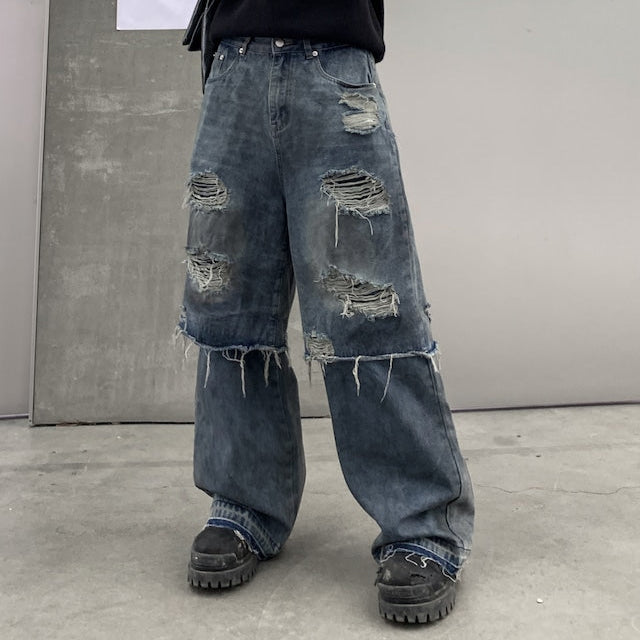 ドッキングダメージデザインデニムパンツ bt2027