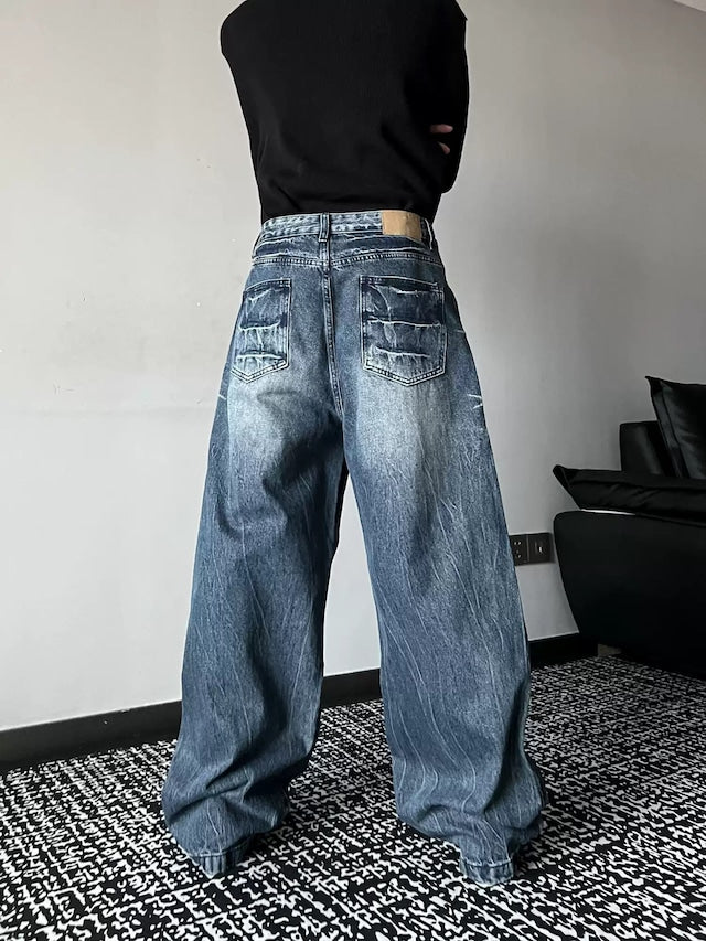 ストリートクラックルーズデニムパンツ bt1929