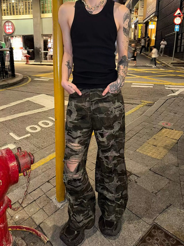 カモフラージュダメージデザインパンツ bt2157