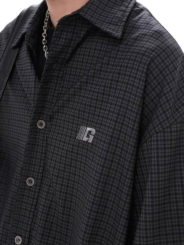 ルーズチェックコリアンシャツ bt2140