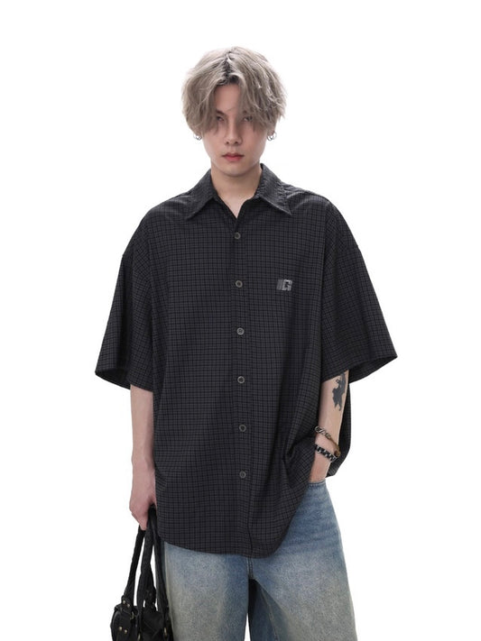 ルーズチェックコリアンシャツ bt2140