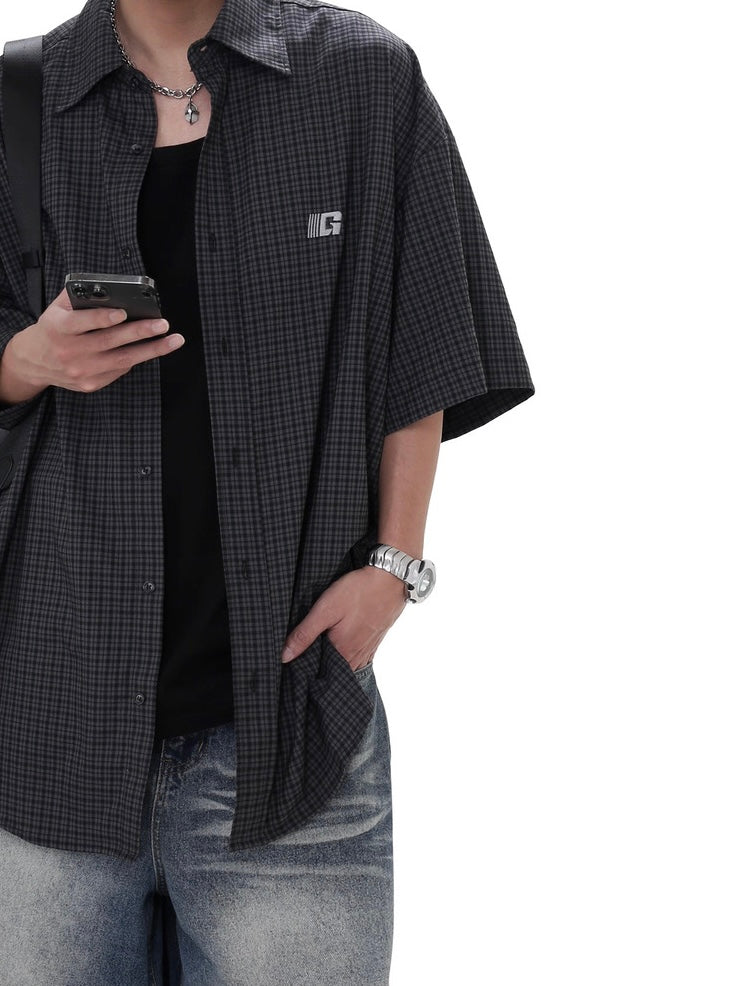 ルーズチェックコリアンシャツ bt2140