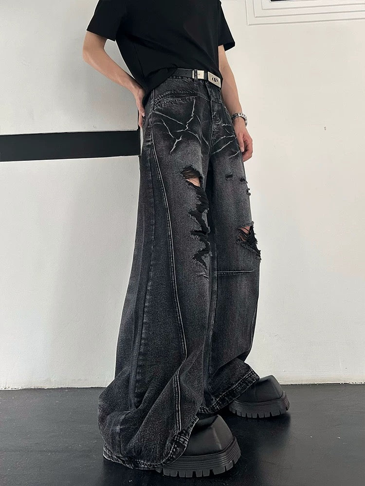 ストリートダメージフレアデニムパンツ bt2155