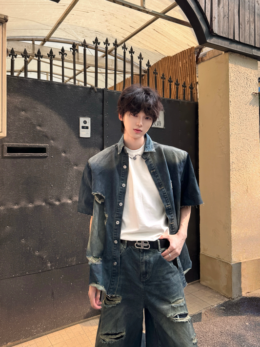 コリアンダメージデニムセットアップ bt2150