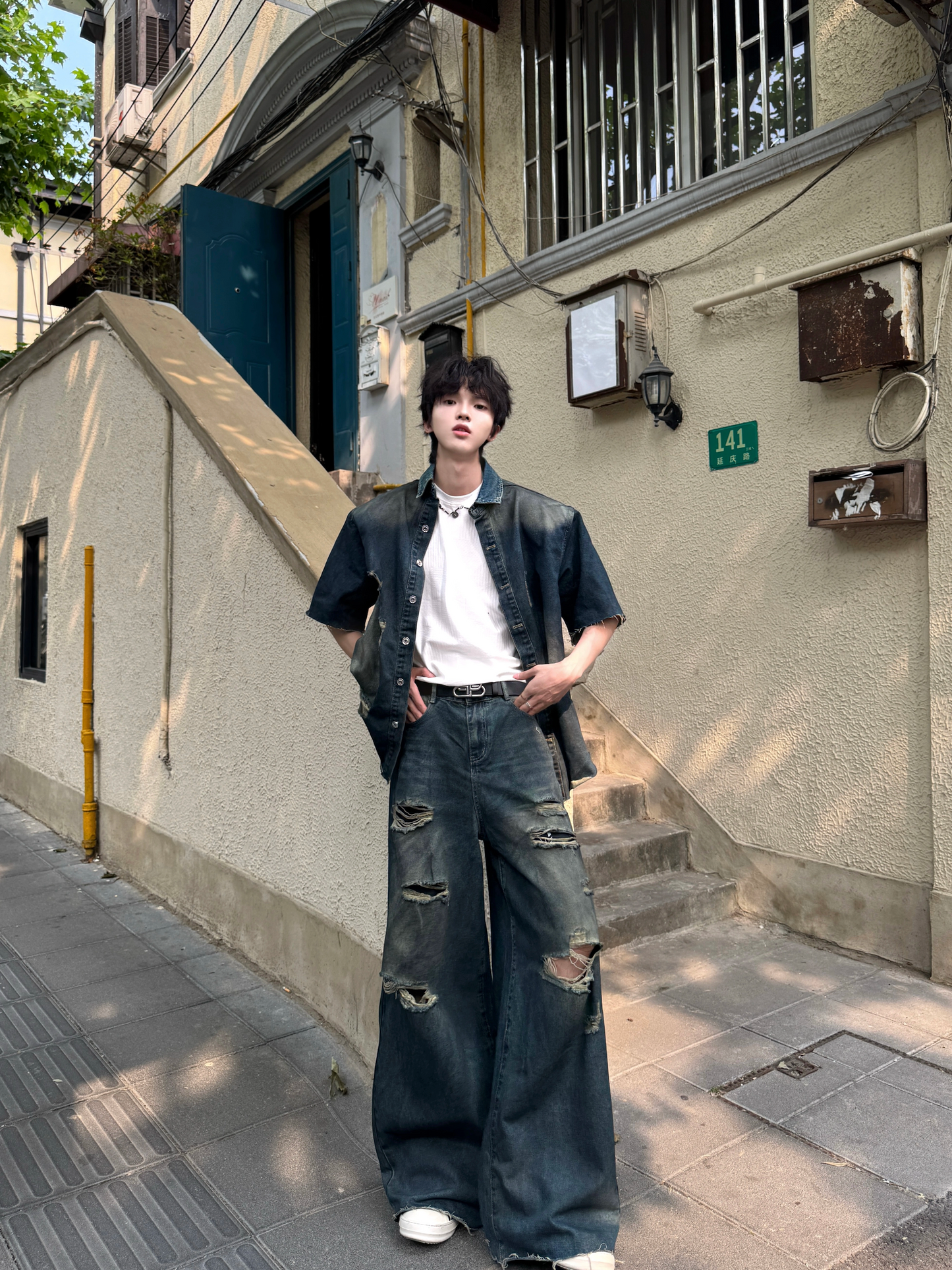 コリアンダメージデニムセットアップ bt2150