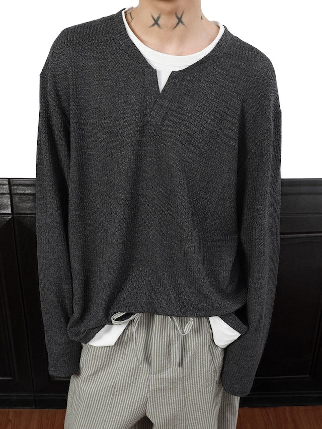 レイヤードネックルーズトップス bt2033