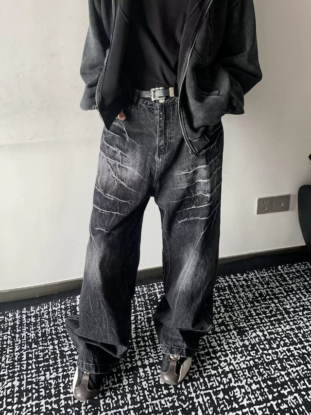 ストリートクラックルーズデニムパンツ bt1929