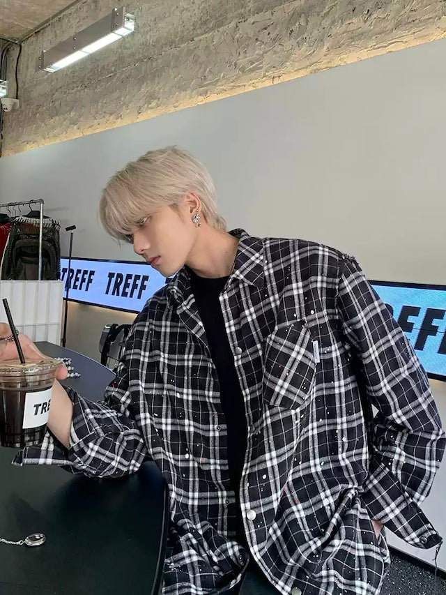 チェックペイントコリアンシャツ bt2089