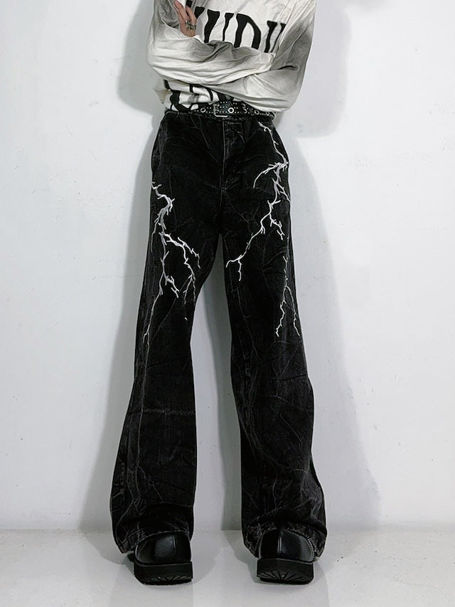 ライトニングデザインデニムパンツ bt1775