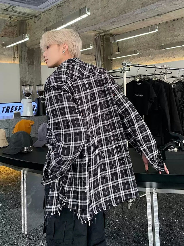 チェックペイントコリアンシャツ bt2089