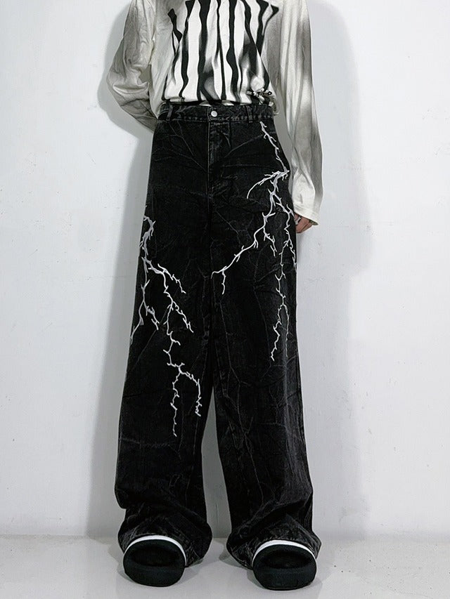 ライトニングデザインデニムパンツ bt1775