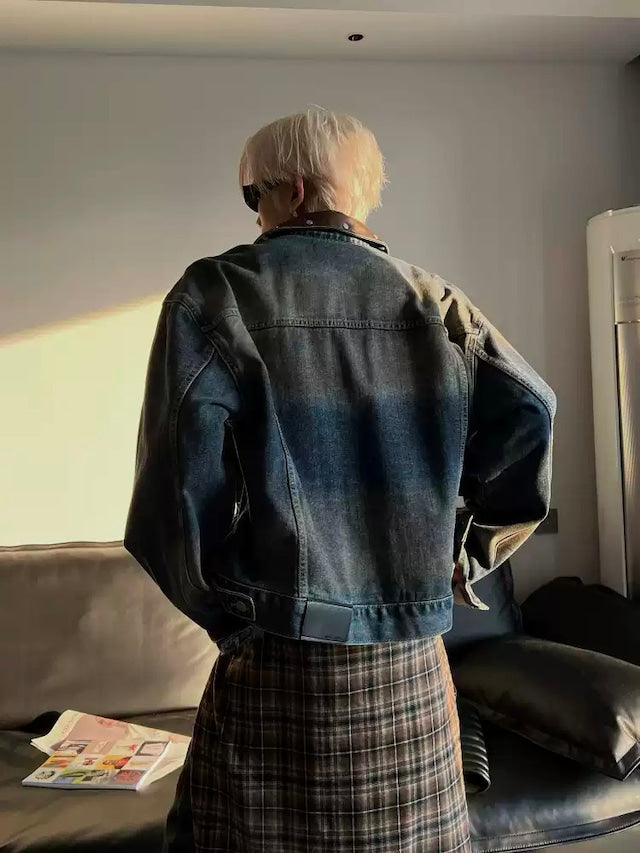 レザーウォッシュドデニムジャケット bt2117