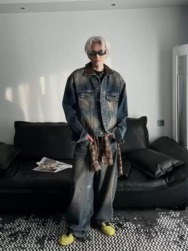 レザーウォッシュドデニムジャケット bt2117