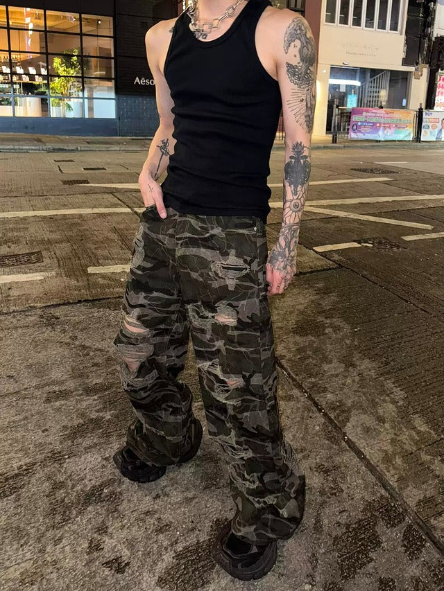 カモフラージュダメージデザインパンツ bt2157