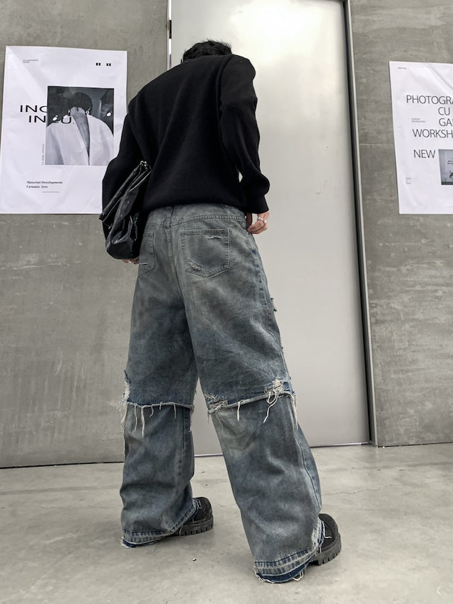 ドッキングダメージデザインデニムパンツ bt2027